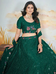 Adorable Green Sequins Chinon Wedding Lehenga Choli With Dupatta - Ethnic Plus In
