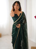 Adorable Green Sequins Designer Saree With Blouse - Ethnic Plus In
