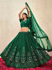 Adorable Green Sequins Net Mehendi Wear Lehenga Choli With Dupatta - Ethnic Plus In