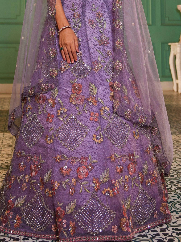 Adorable Lavender Embroidered Net Designer Lehenga Choli - Ethnic Plus In