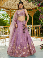 Adorable Lavender Thread Embroidery Designer Lehenga Choli