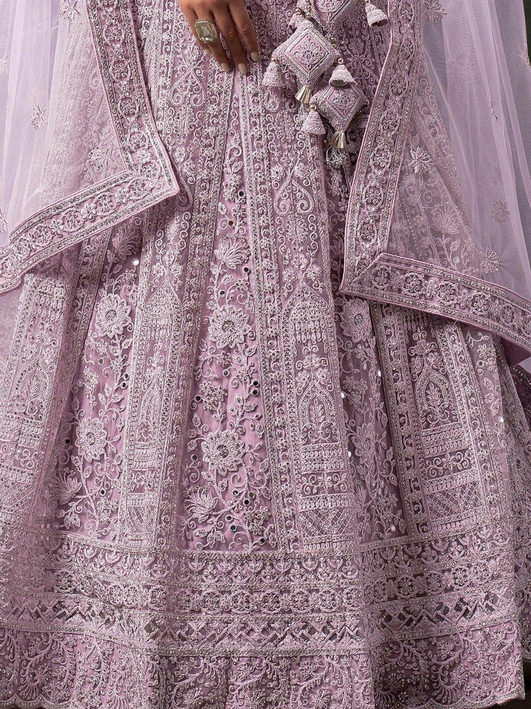 Adorable Lavender Zarkan Net Designer Lehenga Choli With Dupatta - Ethnic Plus In