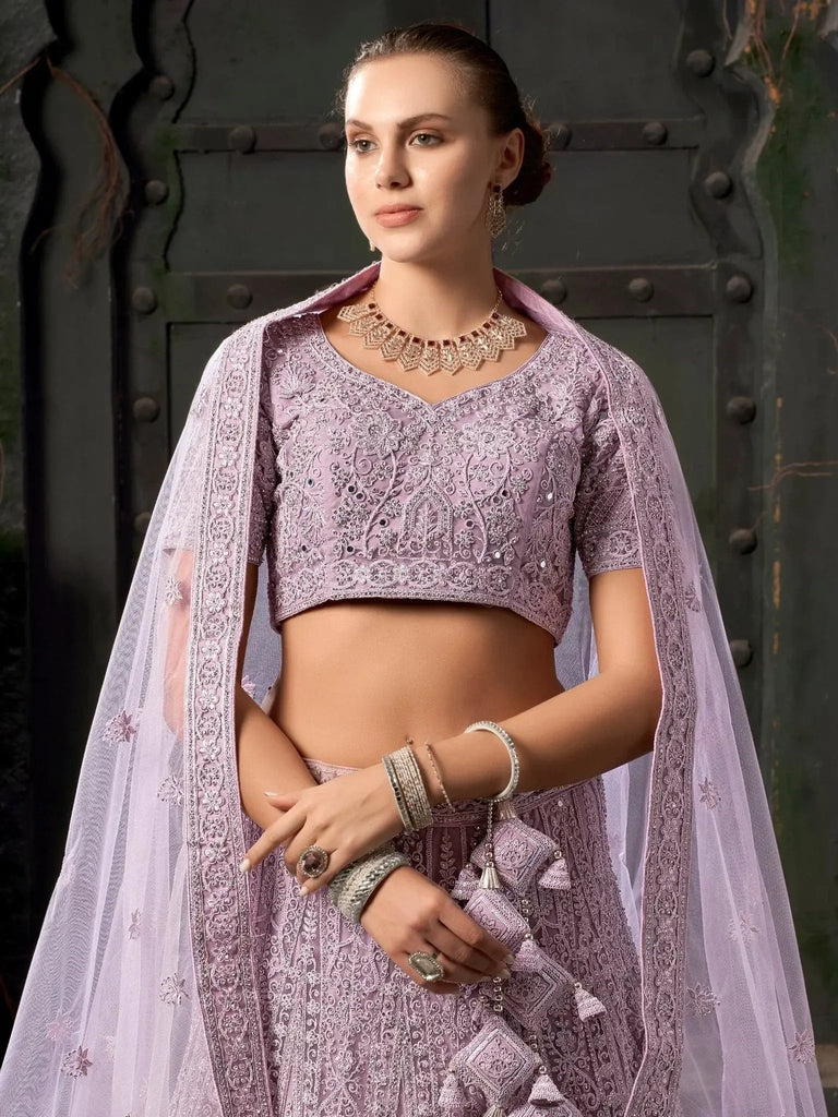 Adorable Lavender Zarkan Net Designer Lehenga Choli With Dupatta - Ethnic Plus In