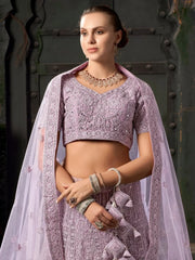 Adorable Lavender Zarkan Net Designer Lehenga Choli With Dupatta - Ethnic Plus In