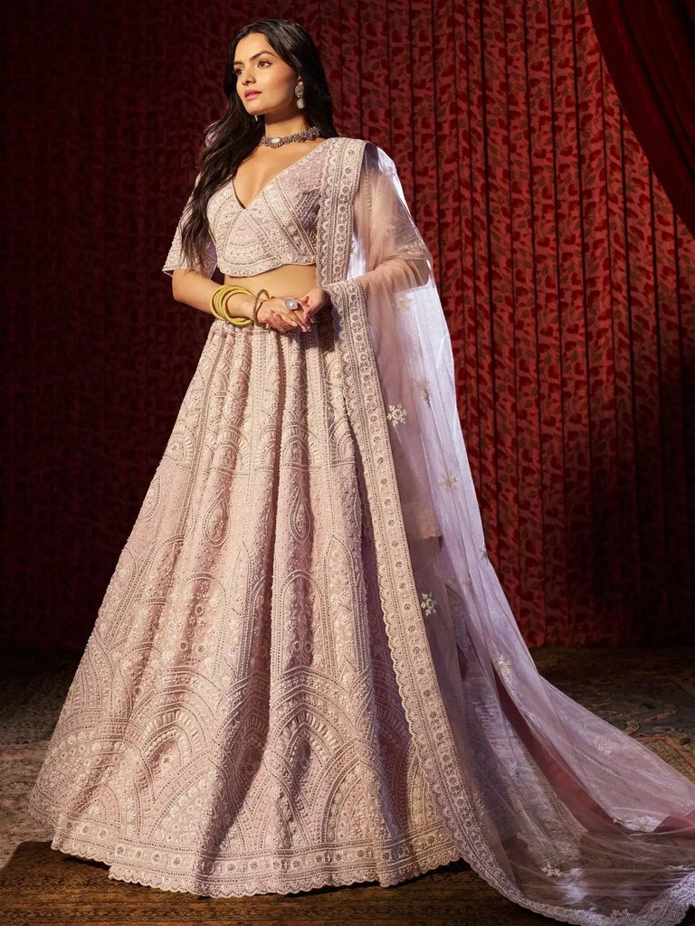 Adorable Lilac Sequins Silk Designer Lehenga Choli With Dupatta - Ethnic Plus In