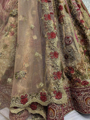 Adorable Maroon & Golden Velvet Bridal Lehenga Choli With Dupatta - Ethnic Plus In