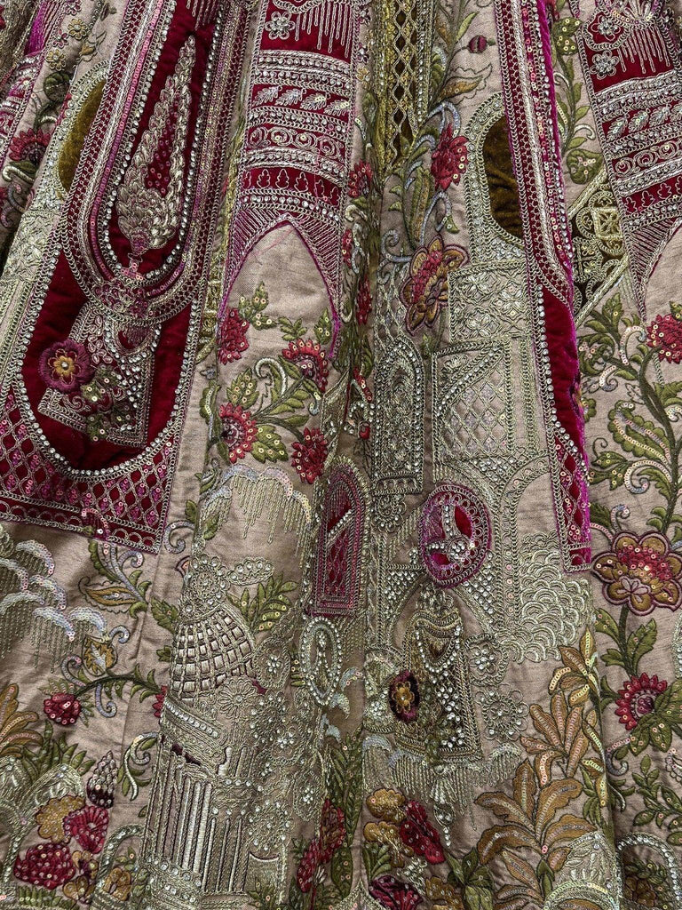 Adorable Maroon & Golden Velvet Bridal Lehenga Choli With Dupatta - Ethnic Plus In