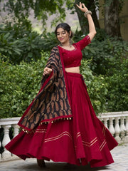Adorable Maroon Mirror Work Navratri Wear Lehenga Choli With Dupatta - Ethnic Plus In
