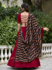Adorable Maroon Mirror Work Navratri Wear Lehenga Choli With Dupatta - Ethnic Plus In