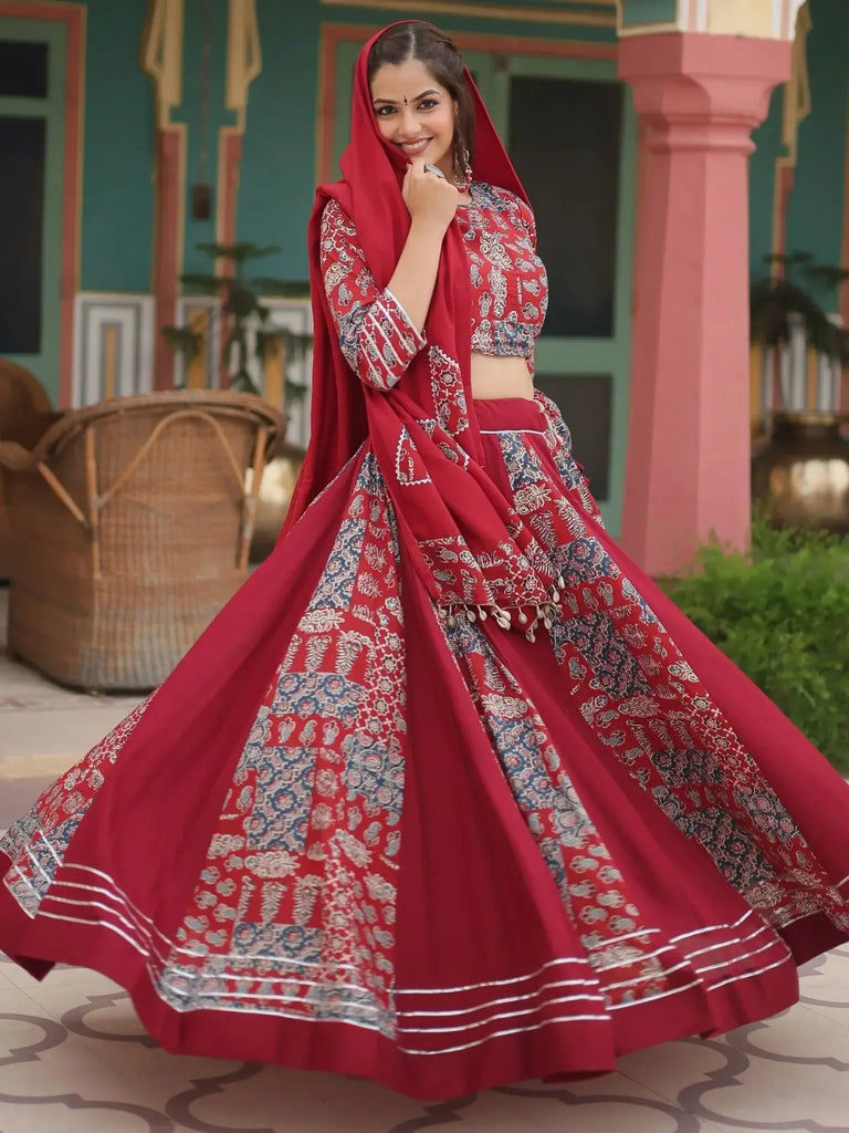 Adorable Maroon Printed Rayon Navratri Wear Lehenga Choli With Dupatta - Ethnic Plus In