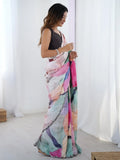 Adorable Multi Color Digital Printed Chinon Saree With Blouse - Ethnic Plus In