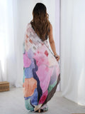 Adorable Multi Color Digital Printed Chinon Saree With Blouse - Ethnic Plus In