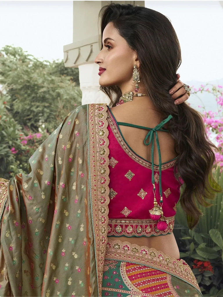 Adorable Multi Color Embroidered Silk Wedding Lehenga Choli With Dupatta - Ethnic Plus In
