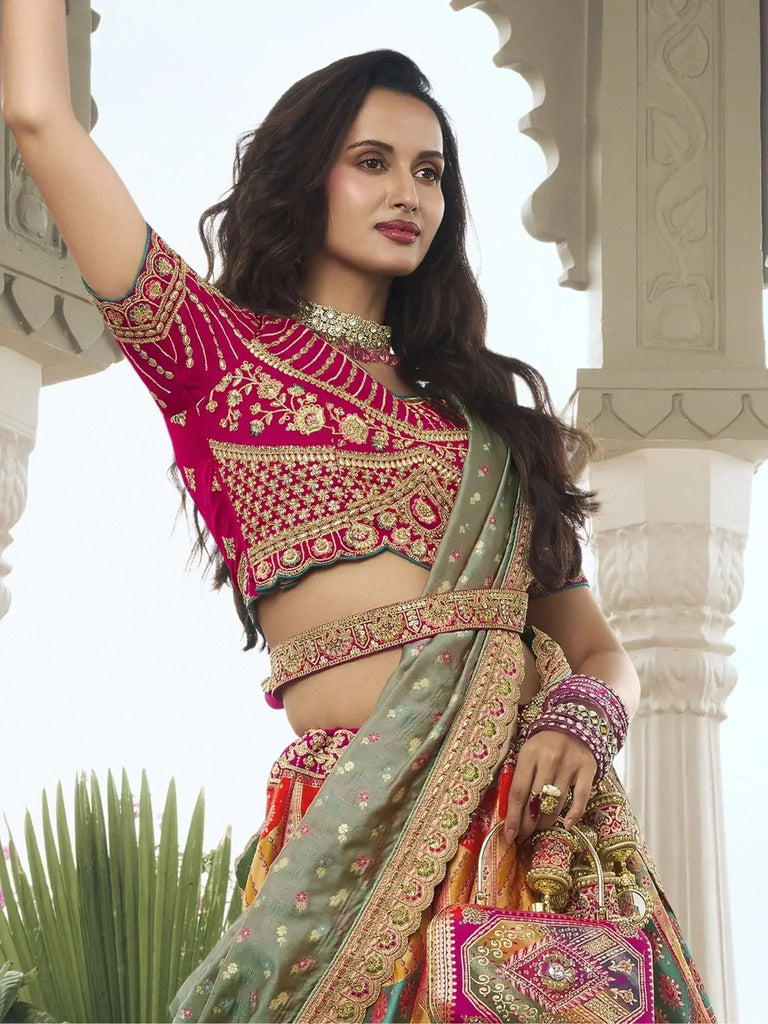 Adorable Multi Color Embroidered Silk Wedding Lehenga Choli With Dupatta - Ethnic Plus In