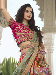 Adorable Multi Color Embroidered Silk Wedding Lehenga Choli With Dupatta - Ethnic Plus In