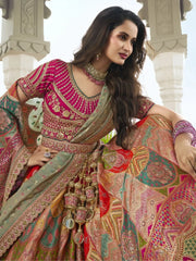 Adorable Multi Color Embroidered Silk Wedding Lehenga Choli With Dupatta - Ethnic Plus In