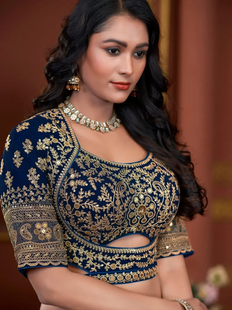 Adorable Navy Blue Sequins Georgette Lehenga Choli With Dupatta - Ethnic Plus In