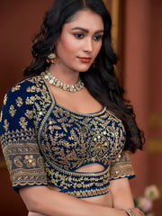 Adorable Navy Blue Sequins Georgette Lehenga Choli With Dupatta - Ethnic Plus In