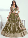 Adorable Olive Green Sequins Net Mehendi Wear Lehenga Choli - Ethnic Plus In