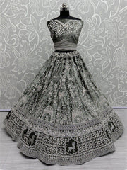Adorable Olive Green Sequins Velvet Bridesmaid Lehenga Choli With Dupatta - Ethnic Plus In