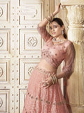 Adorable Peach Color Thread Work Net Engagement Wear Lehenga Choli - Ethnic Plus In