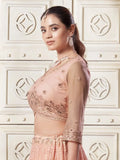 Adorable Peach Color Thread Work Net Engagement Wear Lehenga Choli - Ethnic Plus In