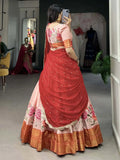Adorable Peach Embroidered Cotton Festival Wear Half Saree Lehenga - Ethnic Plus In