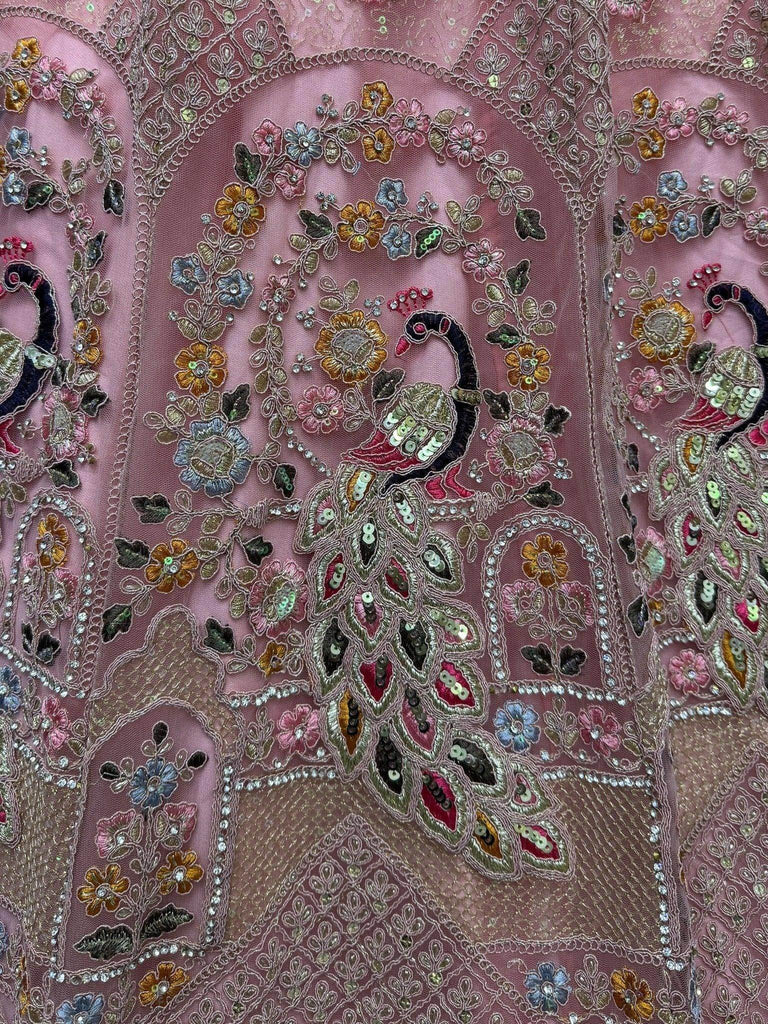 Adorable Peach Thread Work Net Lehenga Choli With Dupatta - Ethnic Plus In