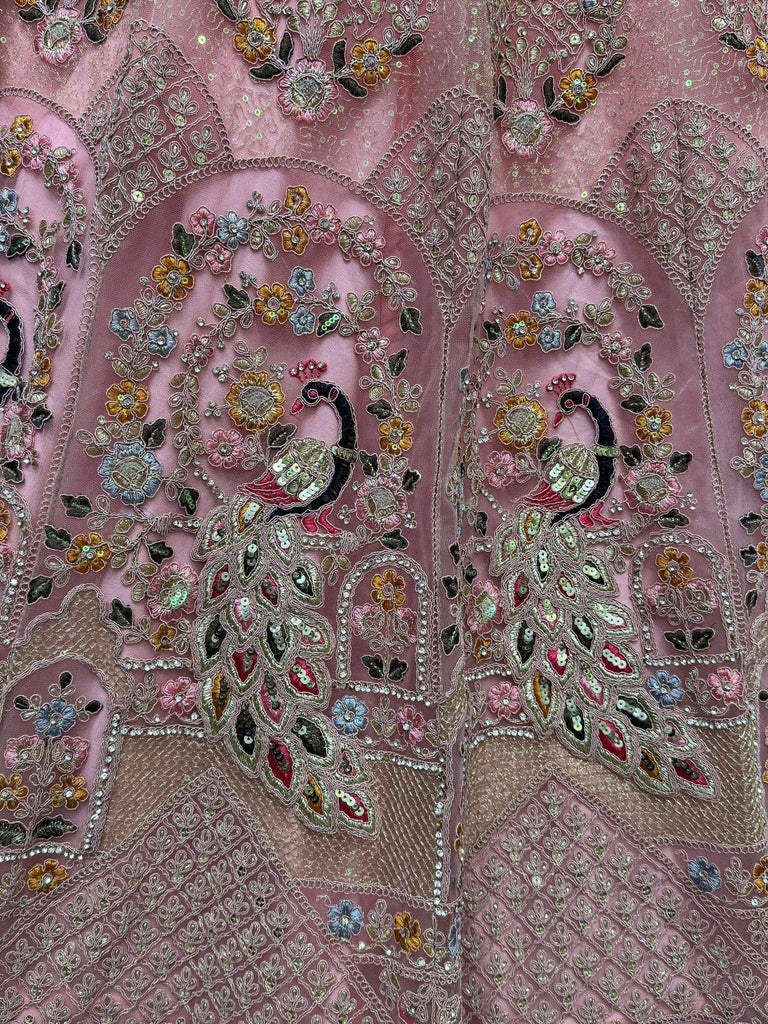 Adorable Peach Thread Work Net Lehenga Choli With Dupatta - Ethnic Plus In