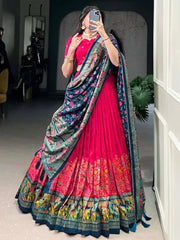 Adorable Pink Digital Printed Tussar Silk Traditional Lehenga Choli - Ethnic Plus In