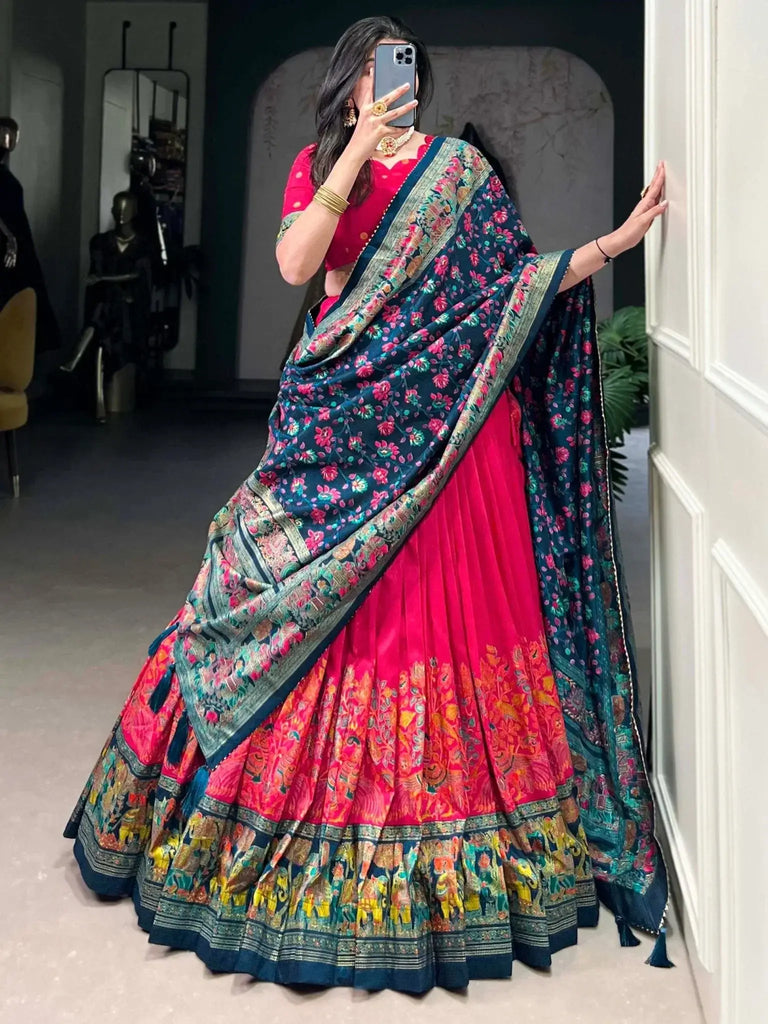 Adorable Pink Digital Printed Tussar Silk Traditional Lehenga Choli - Ethnic Plus In