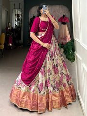Adorable Pink Floral Printed Dola Silk Sangeet Wear Lehenga Choli - Ethnic Plus In