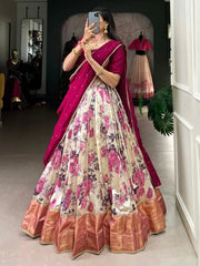 Adorable Pink Floral Printed Dola Silk Sangeet Wear Lehenga Choli - Ethnic Plus In