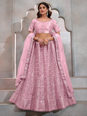 Adorable Pink Sequins Net Wedding Lehenga Choli With Dupatta - Ethnic Plus In