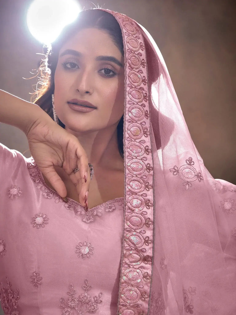 Adorable Pink Sequins Net Wedding Lehenga Choli With Dupatta - Ethnic Plus In