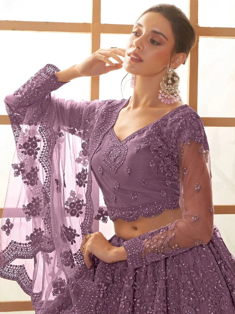 Adorable Purple Embroidery Net Designer Lehenga Choli With Dupatta - Ethnic Plus In