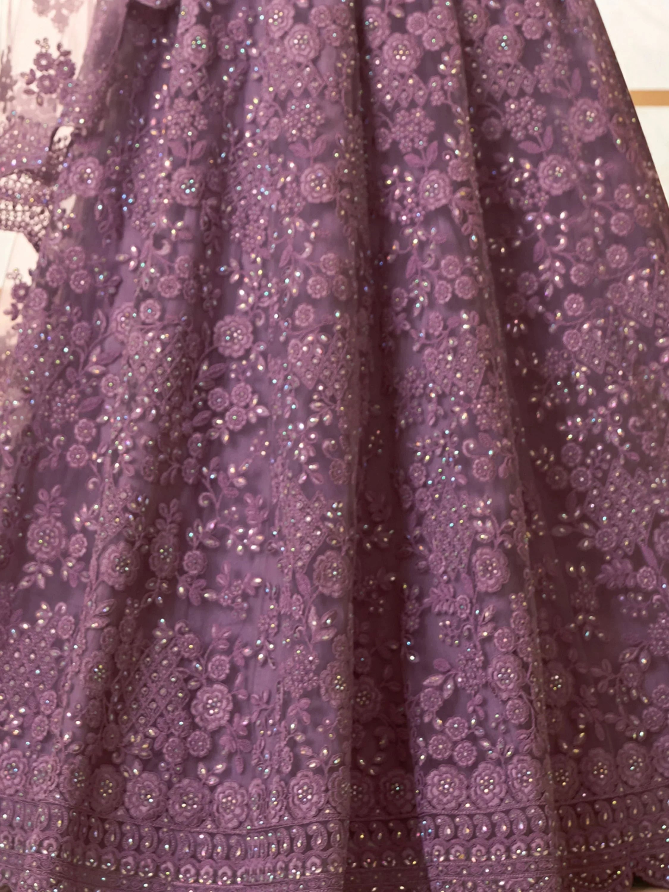 Purple floral embroidered lehenga with sequin detailing, Indian ethnic wear