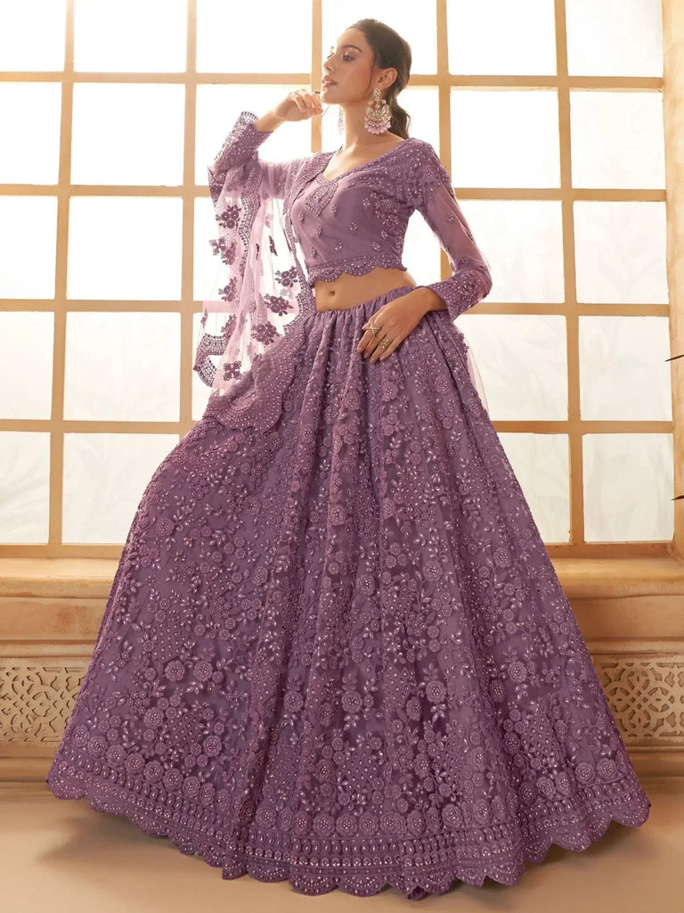 Adorable Purple Embroidery Net Designer Lehenga Choli With Dupatta - Ethnic Plus In