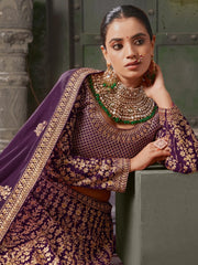 Adorable Purple Jarkan Work Georgette Wedding Wear Lehenga Choli - Ethnic Plus In
