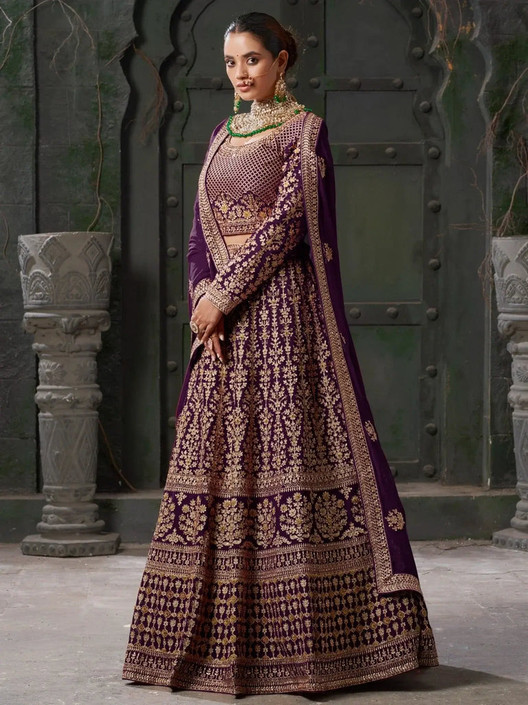 Adorable Purple Jarkan Work Georgette Wedding Wear Lehenga Choli - Ethnic Plus In