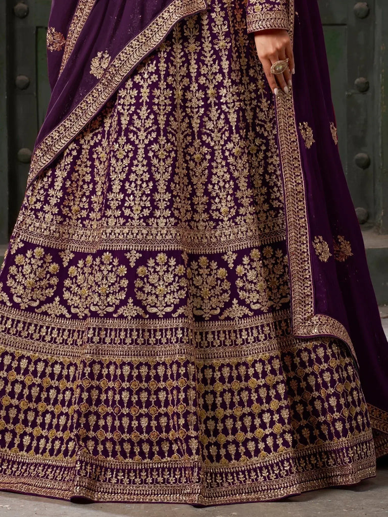 Adorable Purple Jarkan Work Georgette Wedding Wear Lehenga Choli - Ethnic Plus In