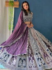 Adorable Purple Sequins Work Georgette Wedding Lehenga Choli - Ethnic Plus In