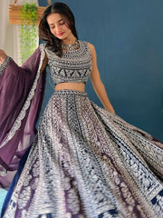 Adorable Purple Sequins Work Georgette Wedding Lehenga Choli - Ethnic Plus In