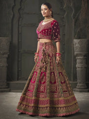 Adorable Rani Pink Codding Velvet Bridal Lehenga Choli With Double Dupatta - Ethnic Plus In