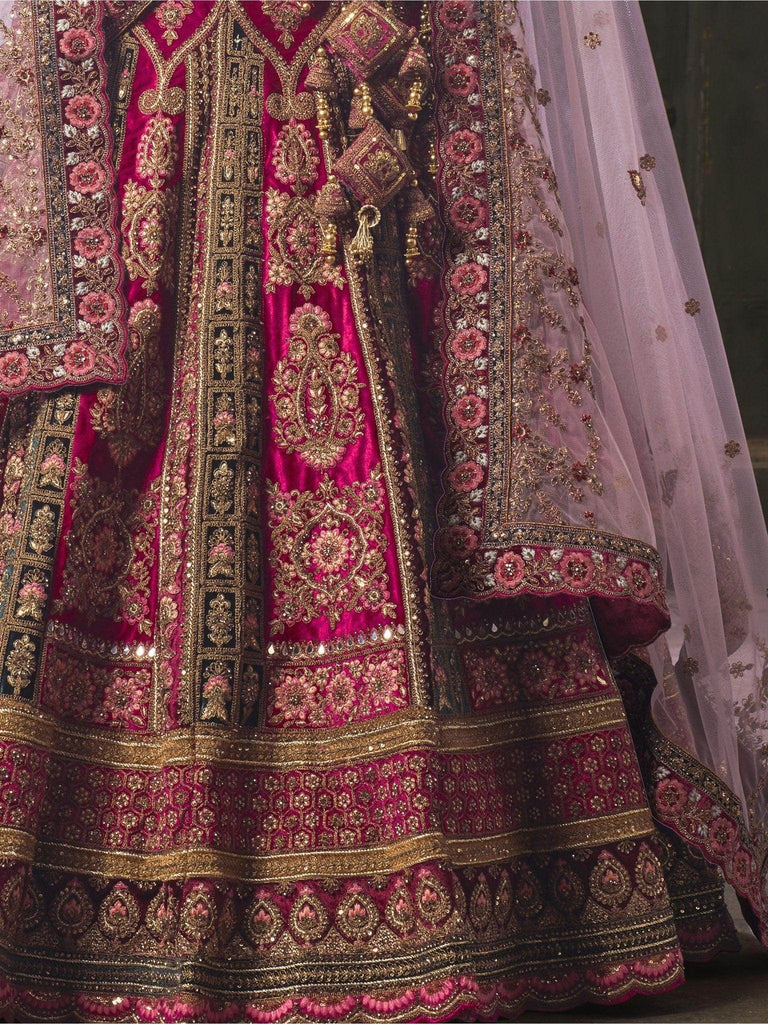 Adorable Rani Pink Codding Velvet Bridal Lehenga Choli With Double Dupatta - Ethnic Plus In