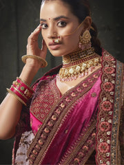 Adorable Rani Pink Codding Velvet Bridal Lehenga Choli With Double Dupatta - Ethnic Plus In