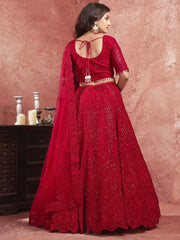 Adorable Red Color Sequins Work Net Bridal Wear Lehenga Choli - Ethnic Plus In