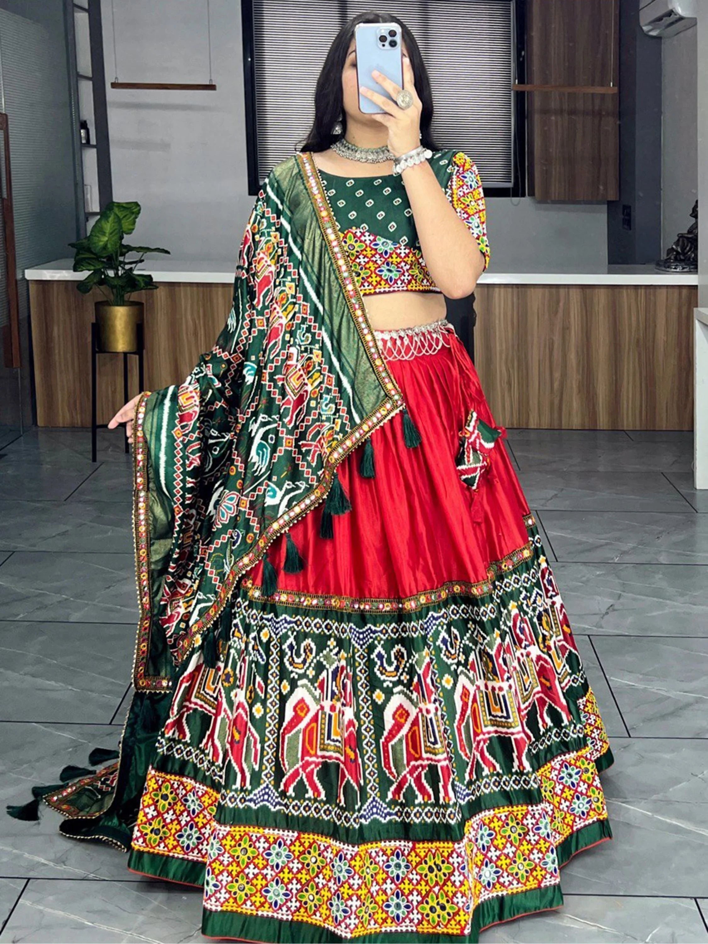 Adorable Red Patola Print Navratri Wear Lehenga Choli With Dupatta - Ethnic Plus In