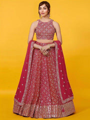 Adorable Red Sequins Georgette Wedding Lehenga Choli With Dupatta - Ethnic Plus In