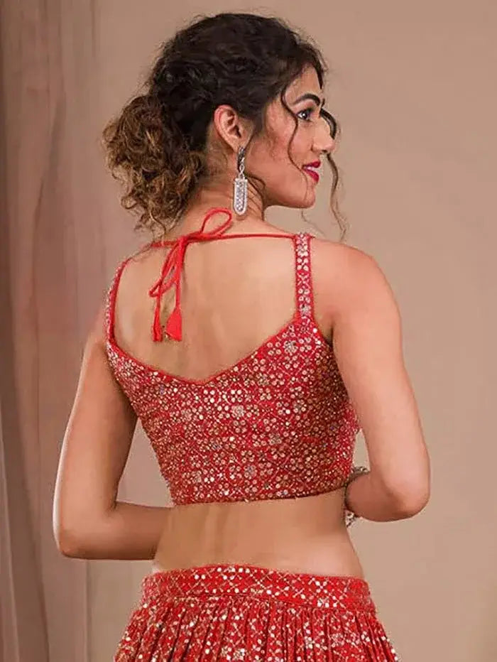 Adorable Red Sequins Georgette Wedding Lehenga Choli With Dupatta - Ethnic Plus In